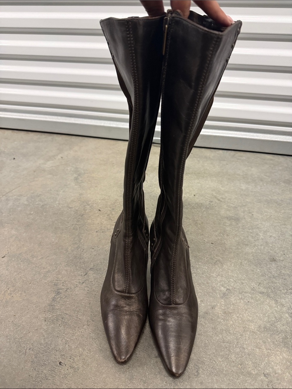 Aquatalia Vintage Brown Leather Knee-High Pointed-Toe Boots